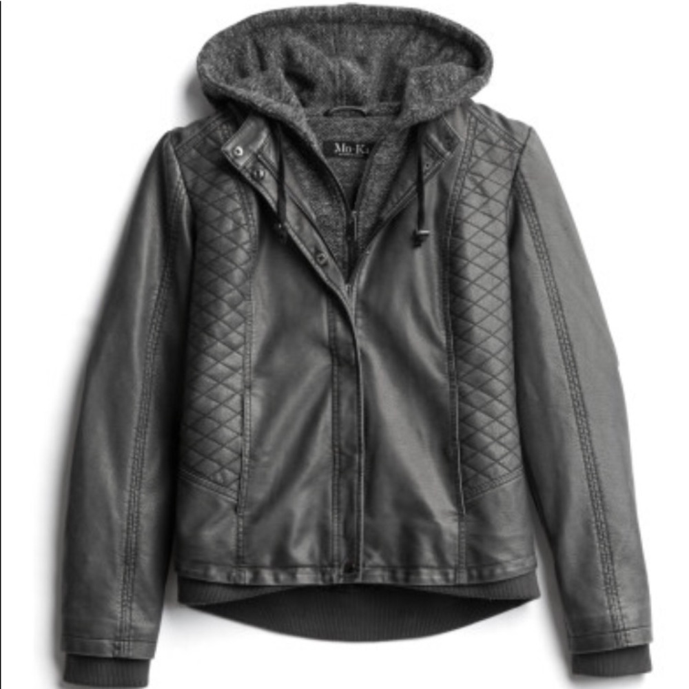 Mo-Ka Meriam Knit Hood Faux Leather Jacket